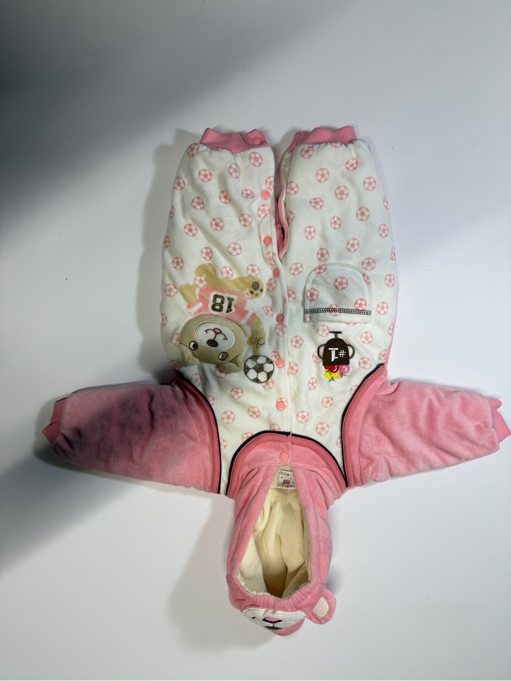 Source Unknown Pink and White‎ Bear Football Infant One-Piece